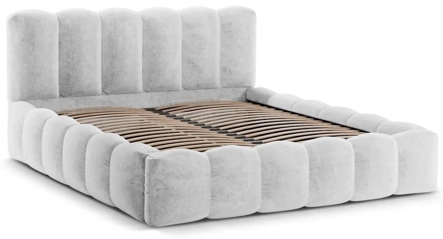 Letto matrimoniale imbottito grigio chiaro con spazio contenitivo e rete 200x200 cm Lupine - Micadoni Home