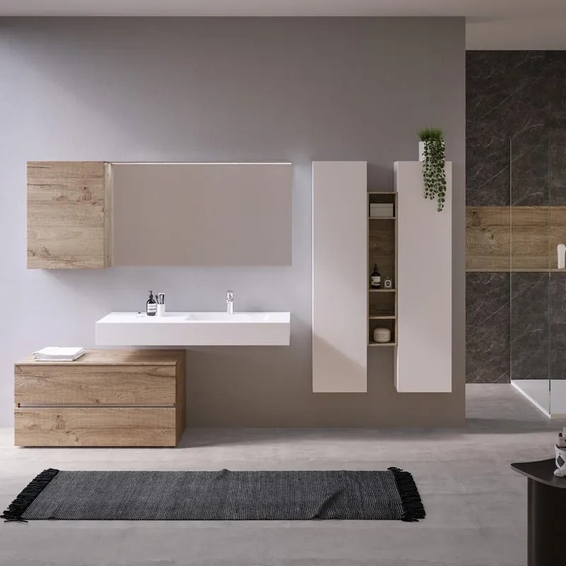 Mobile da bagno sospeso sotto lavabo L 100 x H 53 x P 46 cm marrone, 2 cassetti Barrik