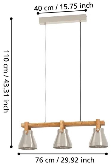 Eglo 43952 - Lampadario a sospensione con filo CAWTON 3xE27/40W/230V