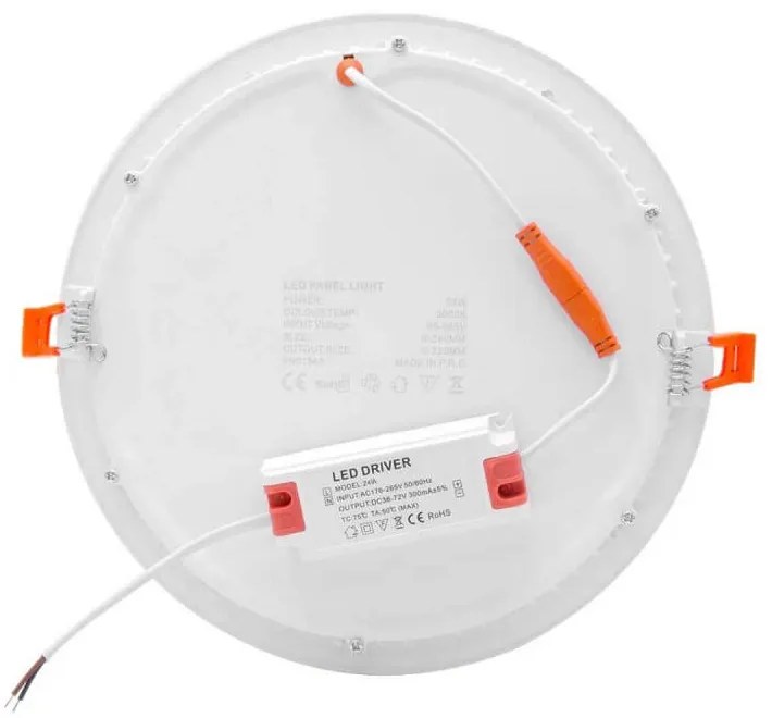 Pannello LED Rotondo 24W, 2.400lm, no Flickering, Foro Ø222-230mm Colore Bianco Caldo 3.000K