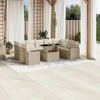 Set Divano da Giardino 10 pz con Cuscini Beige in Polyrattan 3267478