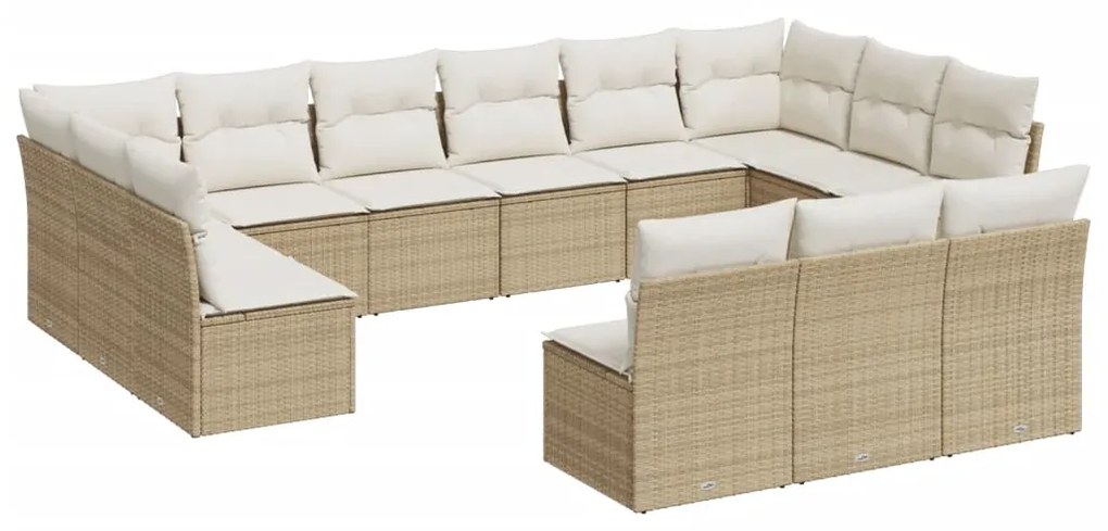 Set divano da giardino 13 pz con cuscini beige in polyrattan