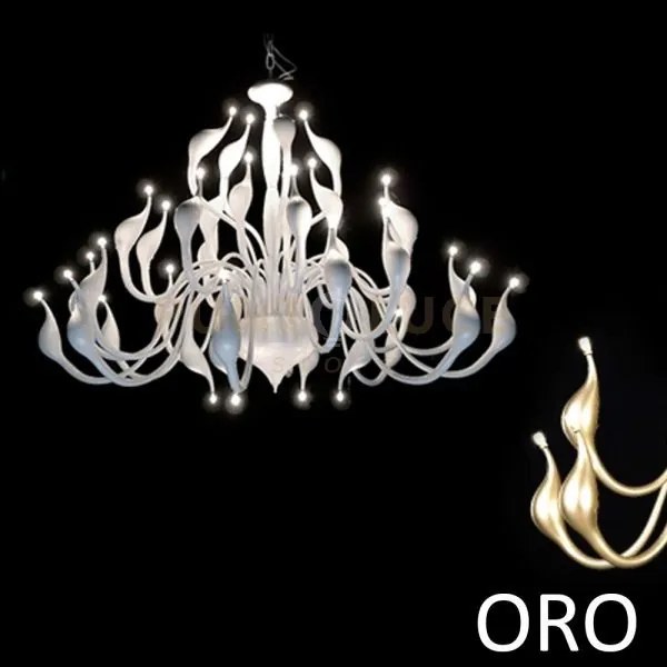 Lampadario metaswan, oro, 36 luci attacco g4.diametro 135cm h 165cm.