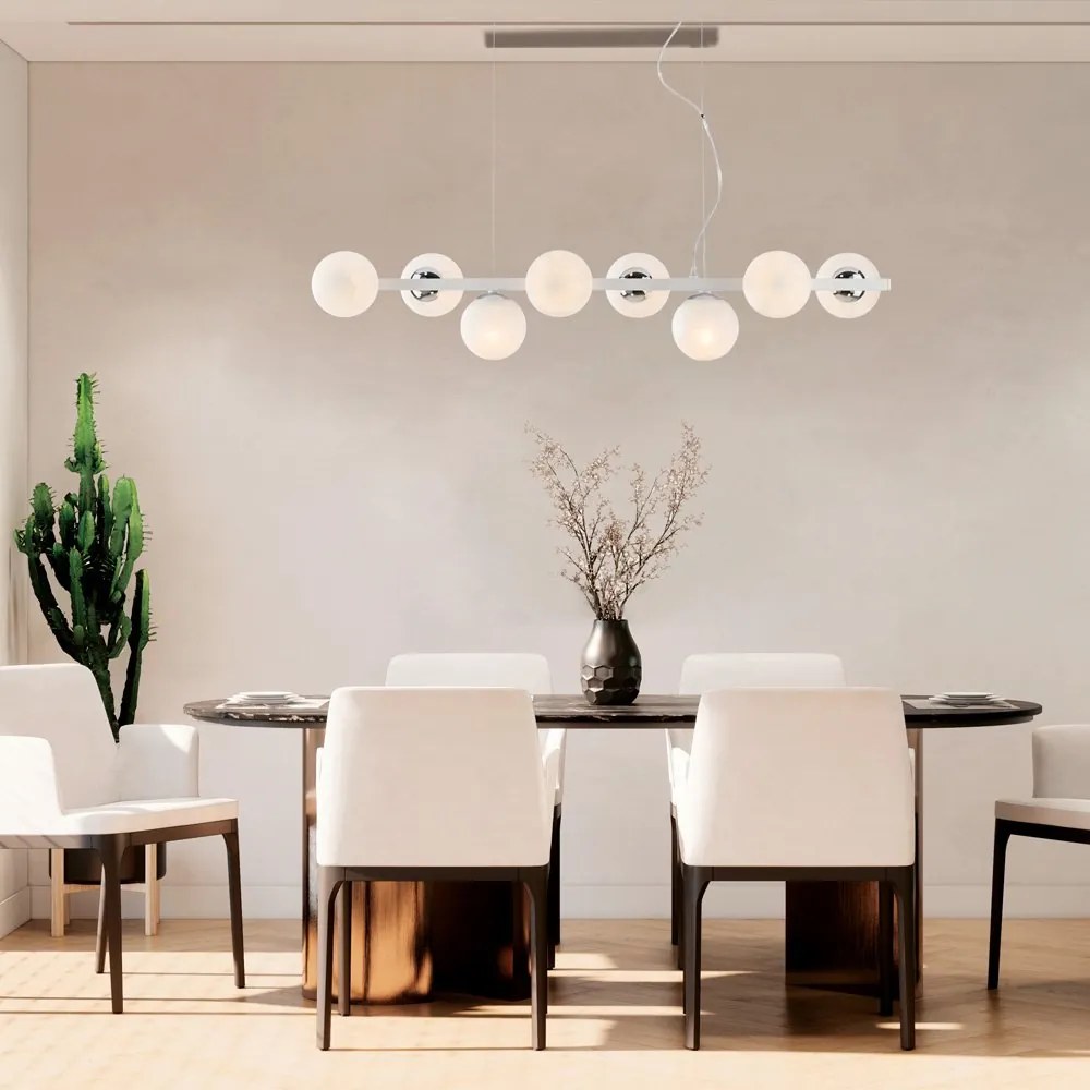 Lampadario Contemporaneo Adrian Metallo Bianco Cromo 8 Luci E14