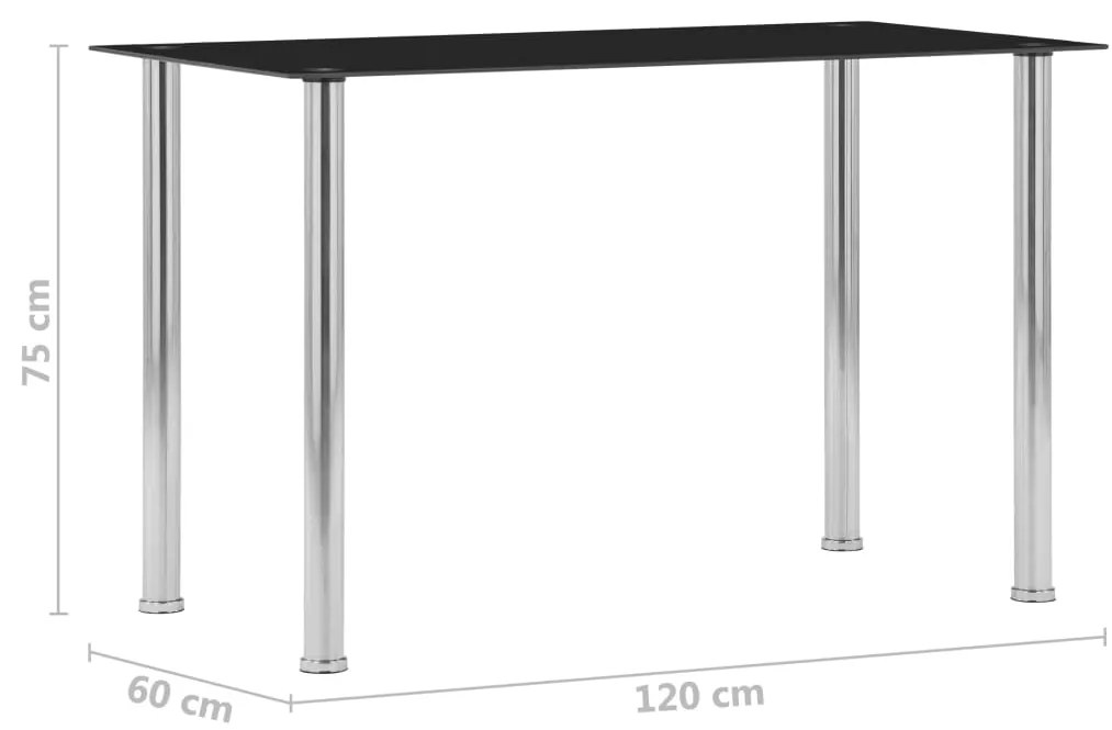 Tavolo da pranzo nero 120x60x75 cm in vetro temperato