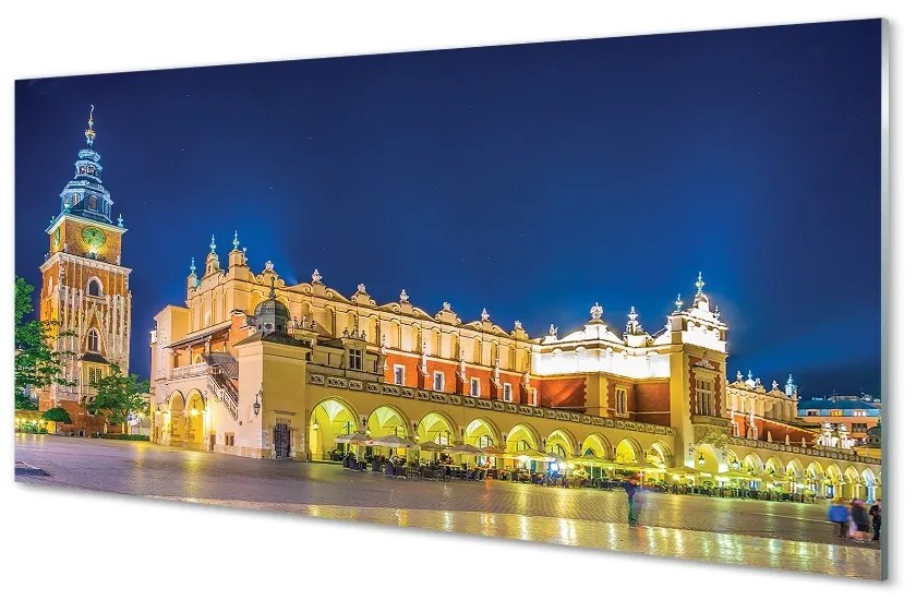 Quadro in vetro Cracovia notte sukiennice 100x50 cm