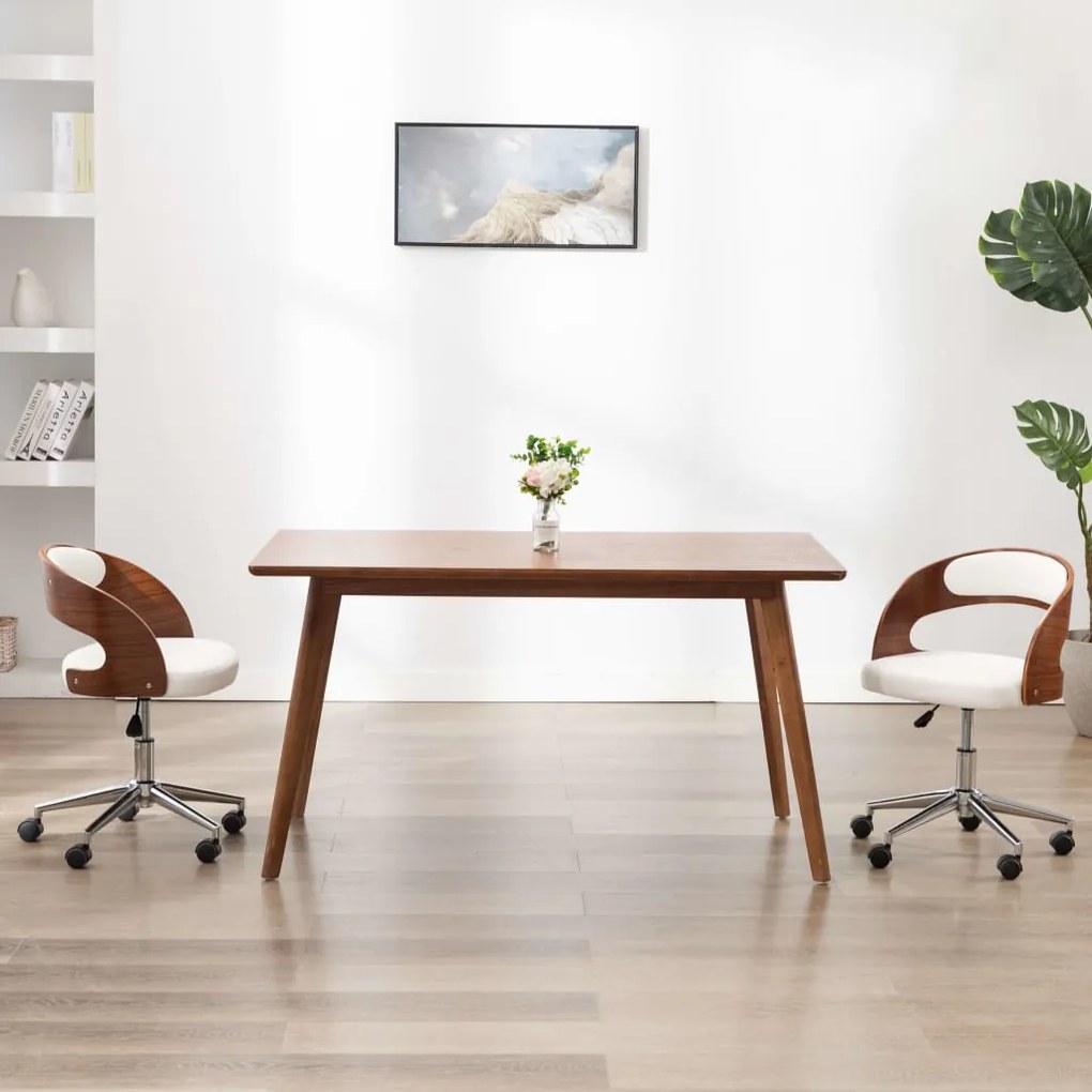 Sedia Da Ufficio Girevole Bianca İn Legno Piegato E Similpelle /