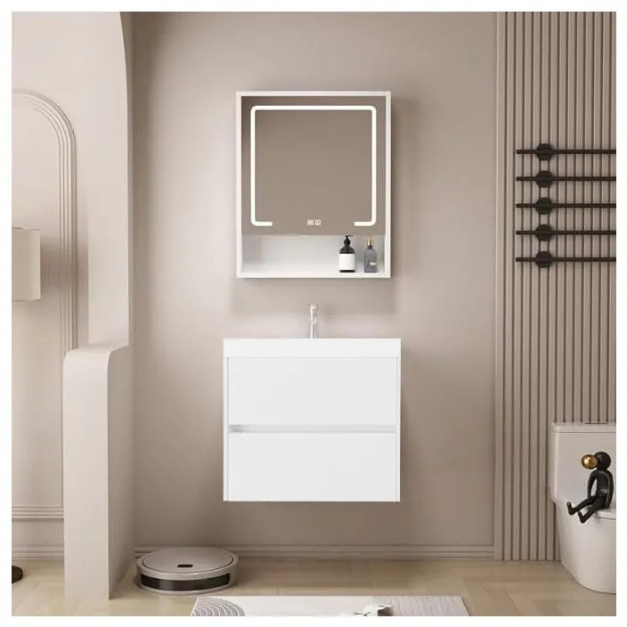 Mobile bagno sospeso con lavabo L 60 x H 50.5 x P 40 cm bianco in mdf 2 cassetti per vasca centrale Portofino
