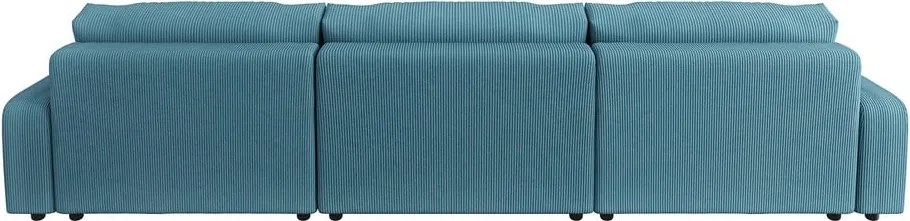 Divano angolare turchese allungabile/con contenitore (a U) con rivestimento in velluto a coste Sara – Ropez