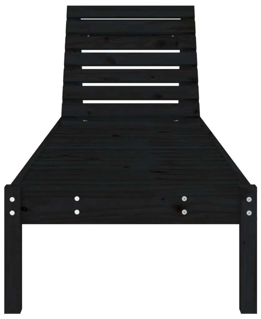Lettini prendisole 2pz neri 199,5x60x74 cm legno massello pino