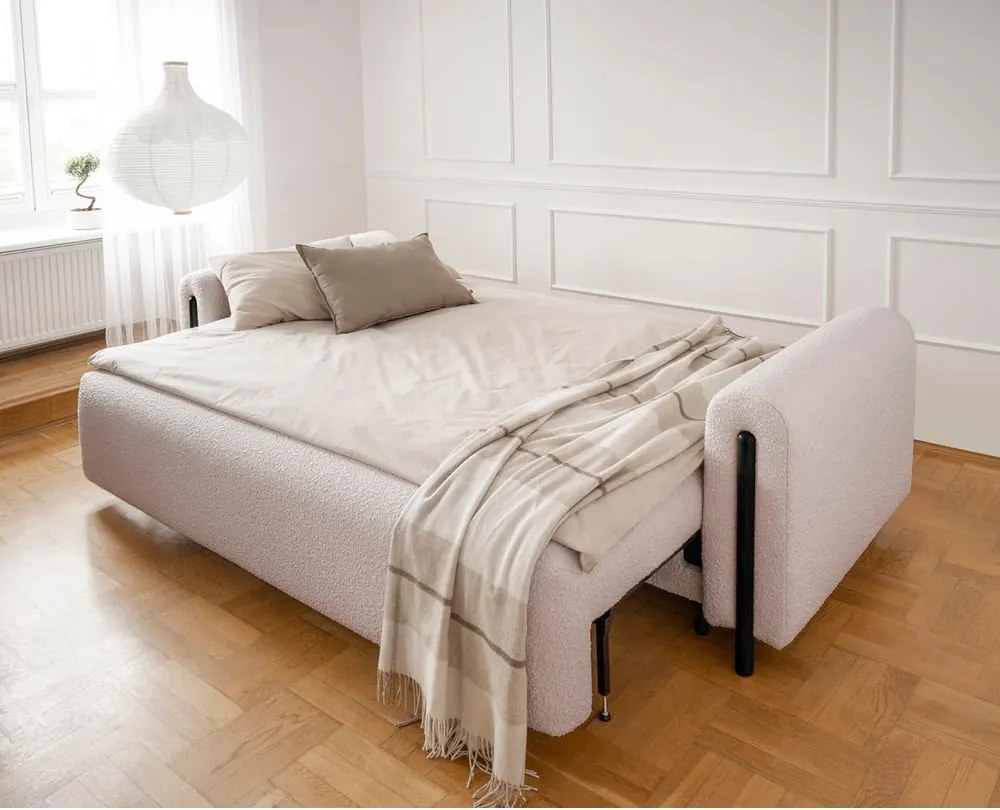 Divano beige/color crema allungabile/con contenitore e rivestimento in bouclé 244 cm Arcadova – ELTAP