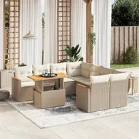 Set Divano da Giardino 9 pz con Cuscini Beige in Polyrattan 3273004