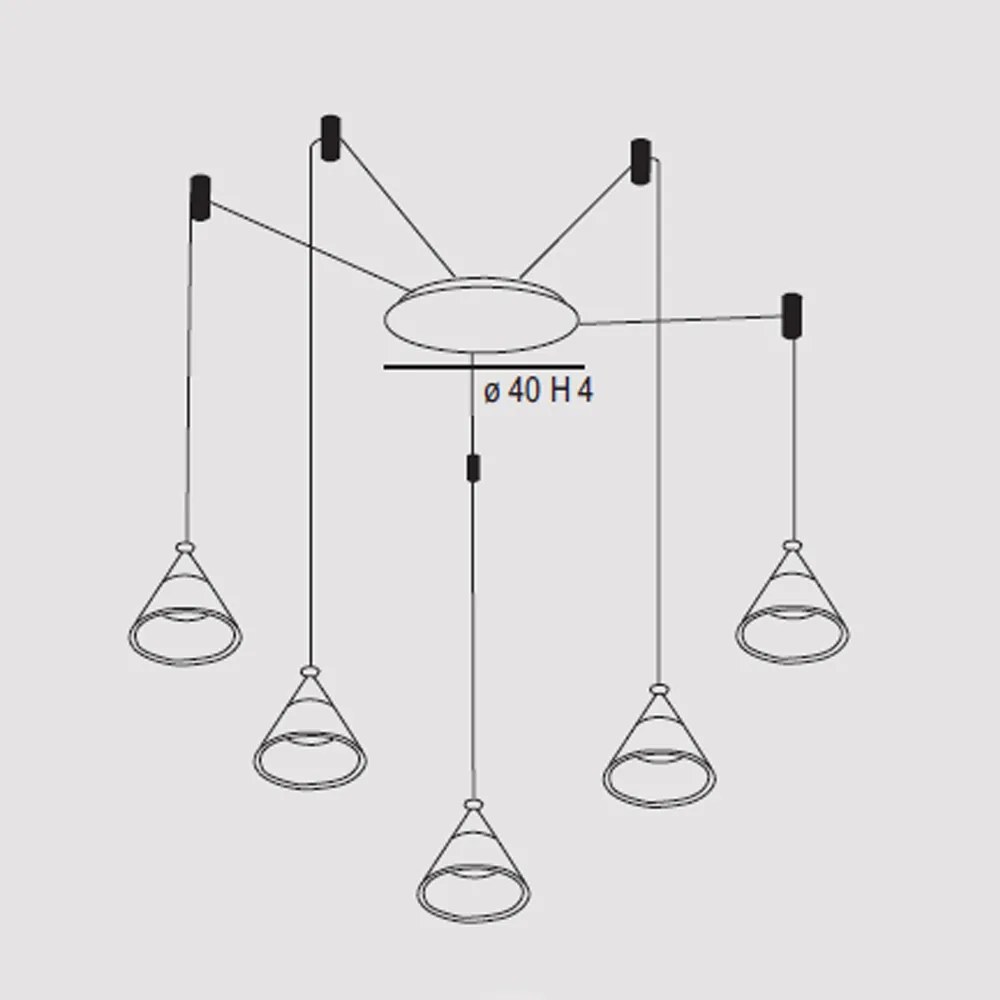 Sospensione Cavi Distanziati Contemporanea Cony Metallo Bianco Led 35W