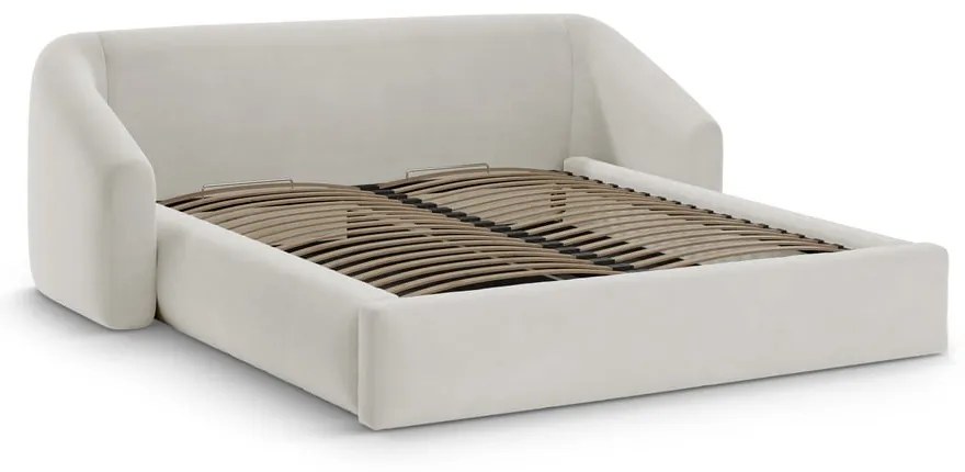 Letto matrimoniale imbottito beige con contenitore con rete inclusa 180x200 cm Campi – Cosmopolitan Design