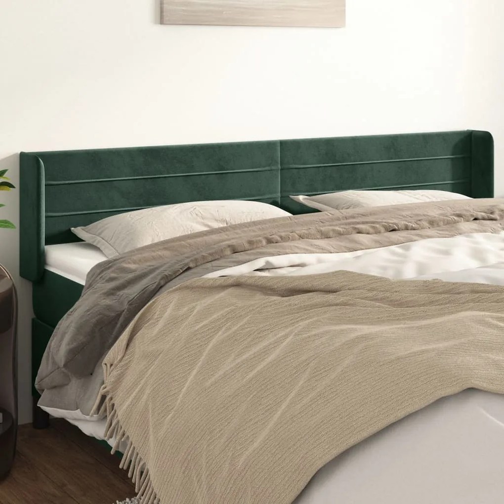 Testiera Ad Orecchio Verde Scuro 163x16x78/88 Cm İn Velluto /