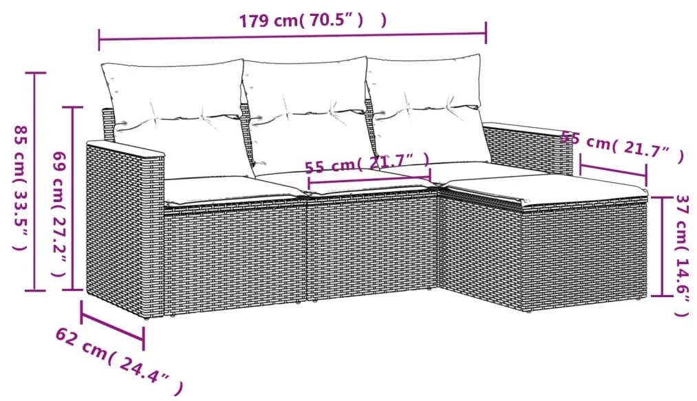 Set divano da giardino 4 pz con cuscini beige in polyrattan