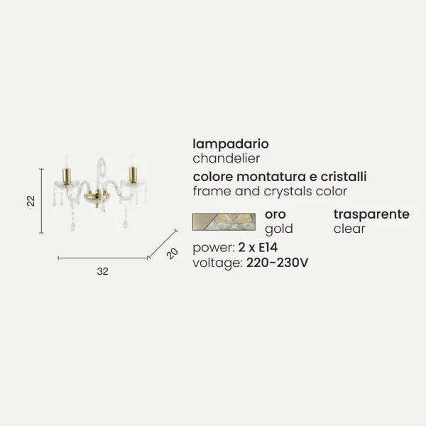 Lampada applique 32x20 cm in cristallo MARIATERESA intrecciato 2 luci