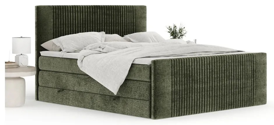 Letto boxspring verde scuro con contenitore 140x200 cm Bergamo – Maison de Rêve
