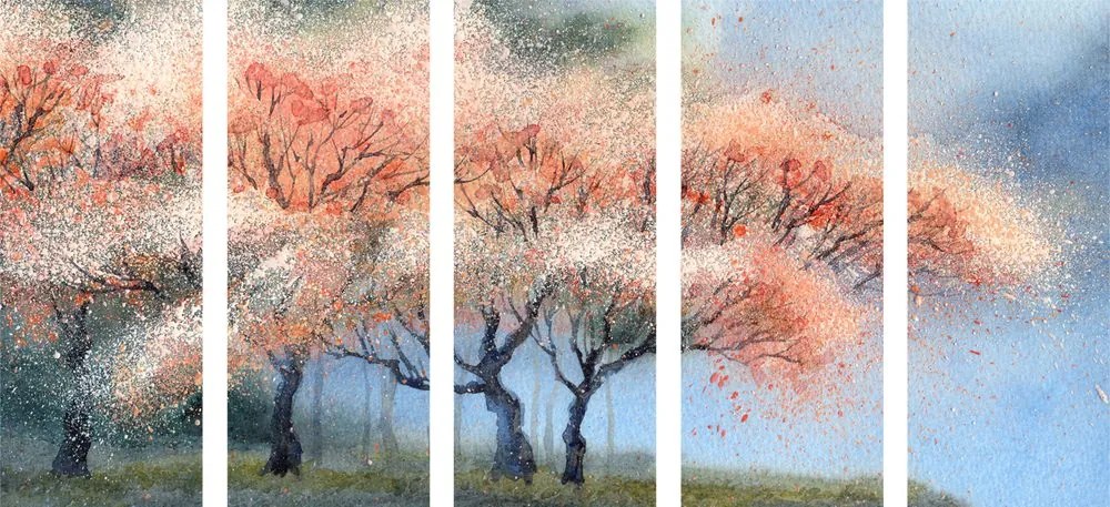Quadri 5 pezzi – Alberi fioriti ad acquerello