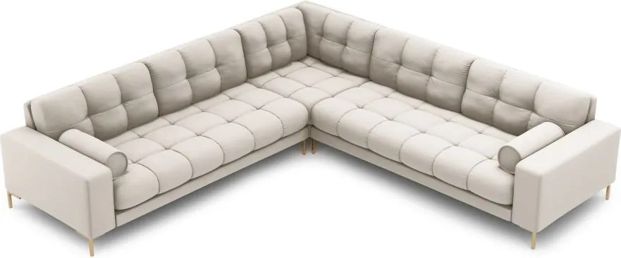 Divano angolare Bali 6 posti in tessuto strutturato con gambe oro - L256cm