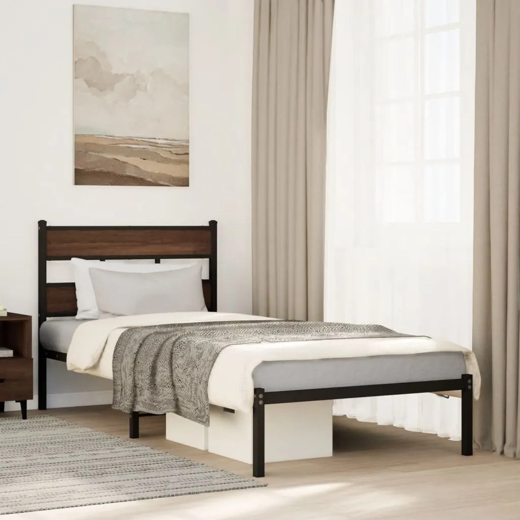 Giroletto Senza Materasso Con Testiera Rovere Marrone 90x190 Cm /