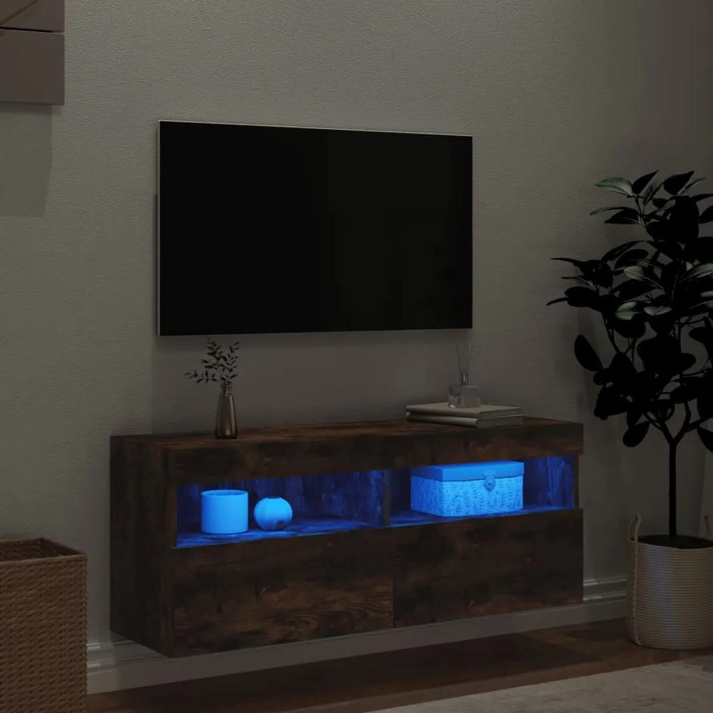 Mobile TV a Parete con Luci LED Rovere Fumo 100x30x40 cm