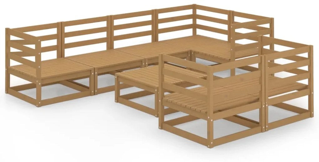 Set Divani da Giardino 8 pz Miele in Legno Massello di Pino