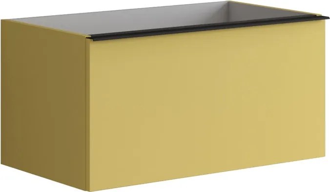 Mobile da bagno sospeso sotto lavabo Pixel plain 2 cassetti L 80 x H 40 x P 45.5 cm giallo laccato opaco, con maniglia alluminio nero opaco