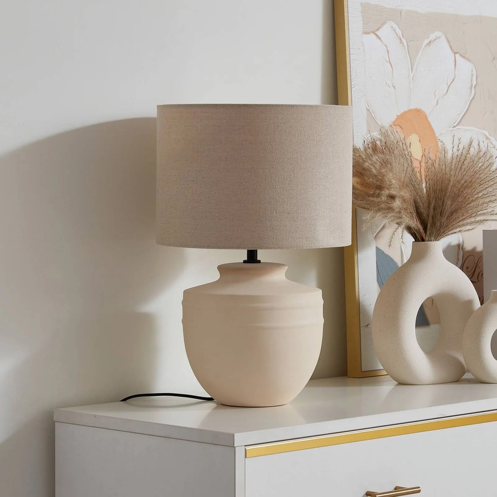 Lampada da tavolo Thalassia Lindby, Crema / Ambra, Corridoio, Ceramica, Lampada da tavolo