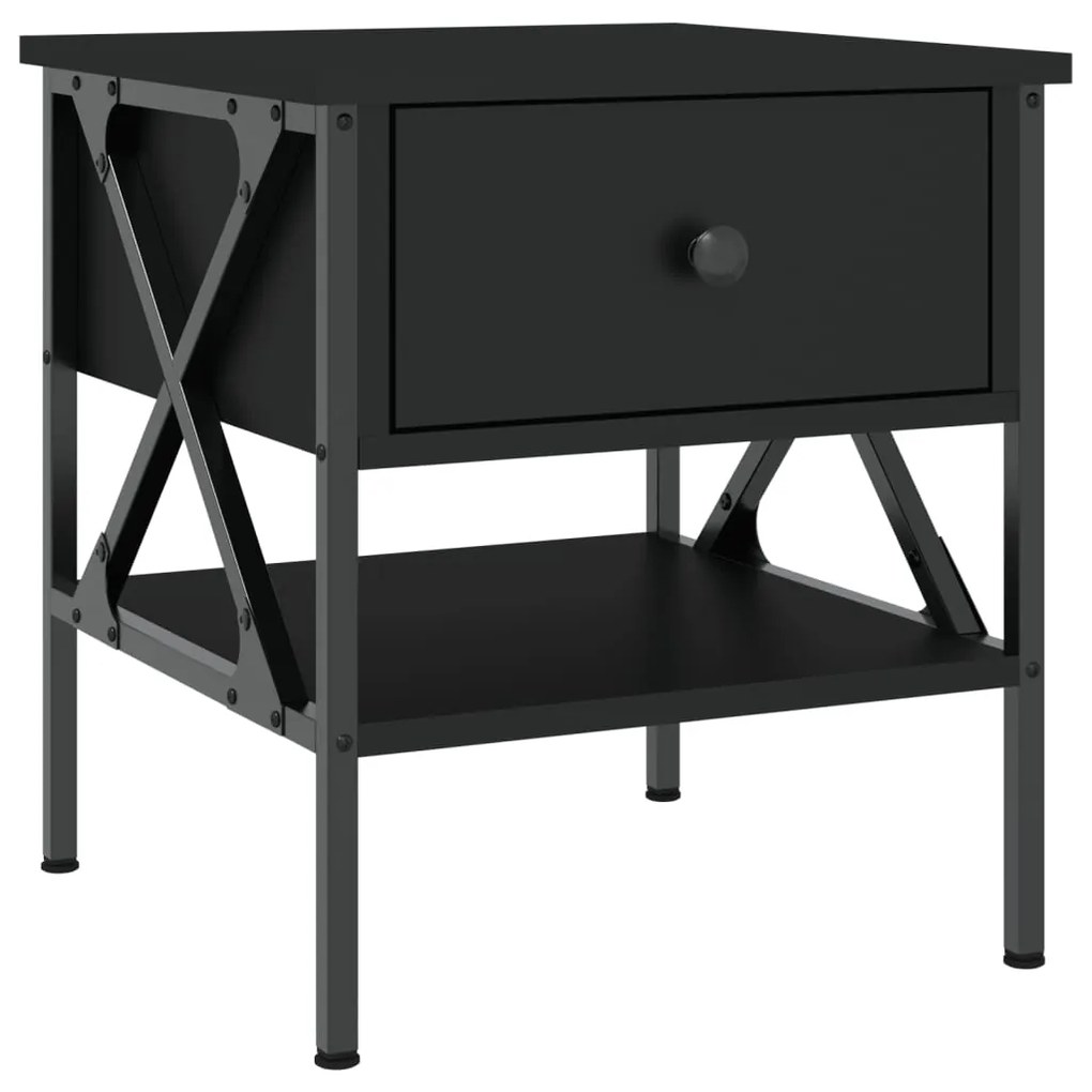 Comodino nero 40x42x45 cm in legno multistrato