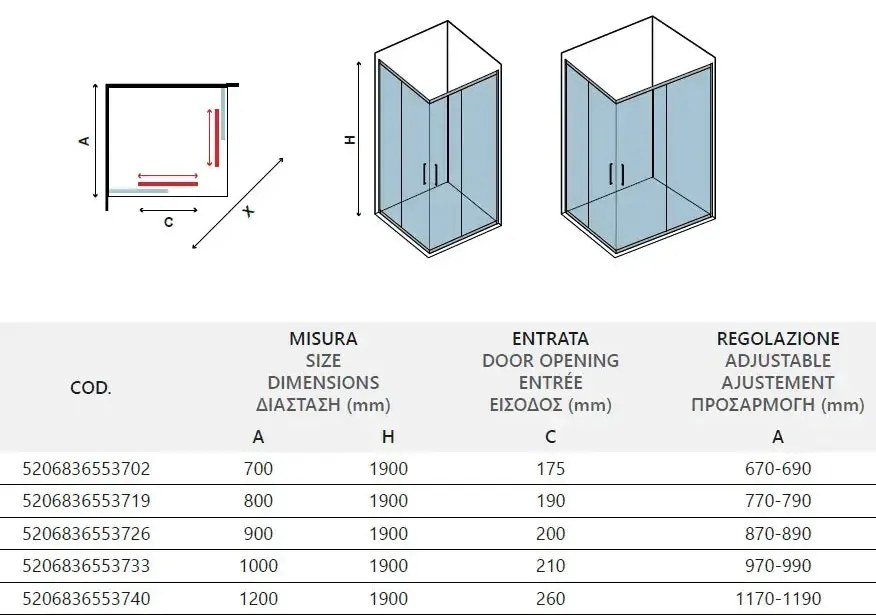 Box Doccia Doppia Scorrevole 8mm Anticalcare Acciaio Inox H190