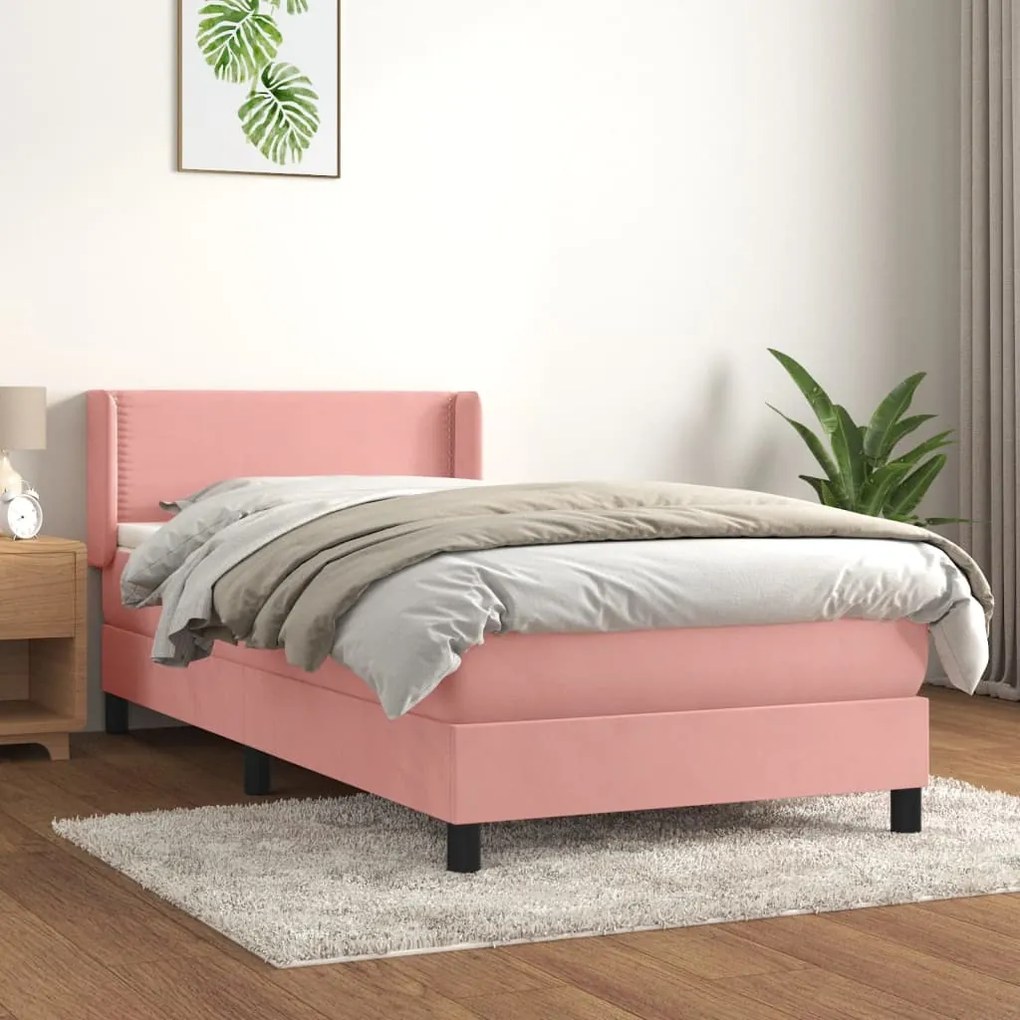 Giroletto A Molle Con Materasso Rosa 90x190 Cm İn Velluto /
