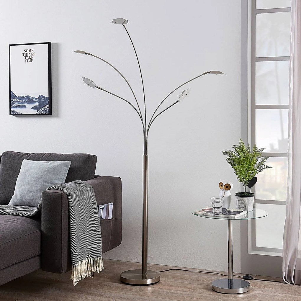 Lampada da terra a LED Anea Lindby, Alluminio / Grigio / Zincato, Soggiorno / Sala da pranzo, Metallo, Moderno, Lampada LED da terra