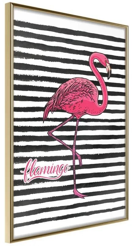 Poster  Flamingo on Striped Background  Cornice Quadri Cornice d'oro, Larghezza x Altezza Home decor 40x60