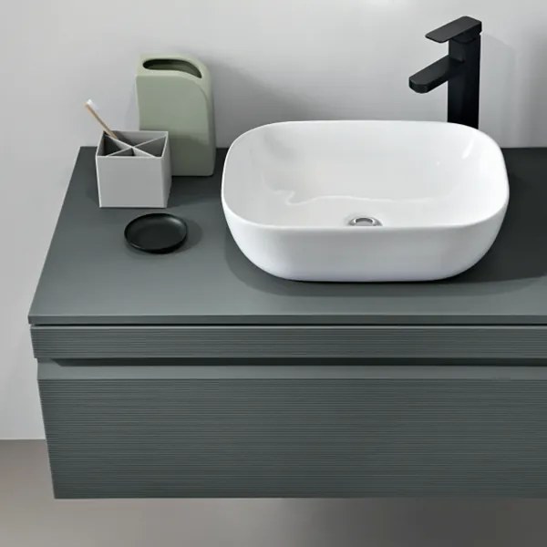 Mobile da bagno sospeso moderno con base 100 RIO con lavabo da appoggio VERDE ALGA
