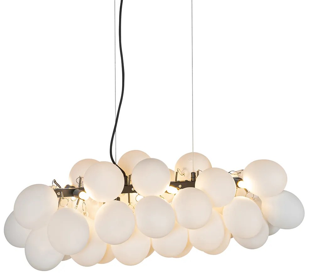 Lampada a sospensione nera con vetro opale 8 luci rettangolare - Uvas