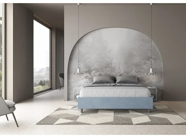 Letto contenitore da 160x200 in microfibra azzurro Azelia