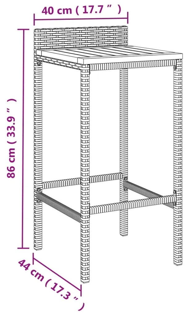 Set Bar Giardino 5 pz Nero Polyrattan e Legno Massello Acacia