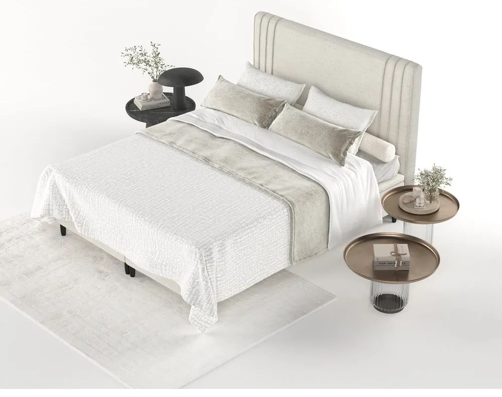 Letto matrimoniale imbottito beige con contenitore 140x200 cm Musca - Maison de Rêve