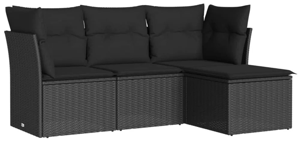 Set divani da giardino 4 pz con cuscini nero in polyrattan