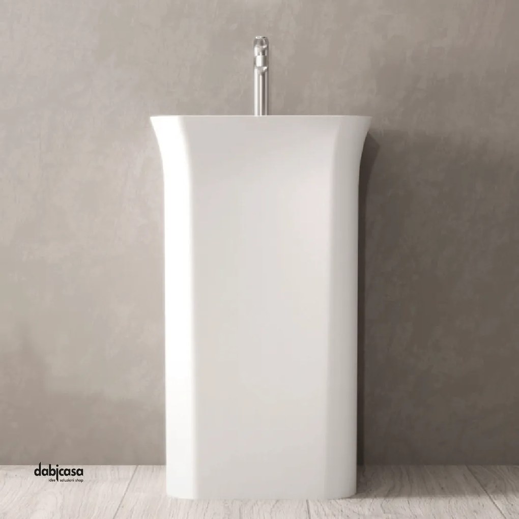 Lullaby "Baker" Lavabo Freestanding Da 50x40 Cm Con Scarico a Parete Finitura Bianco Lucido