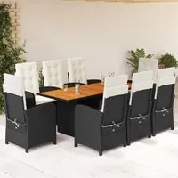 Set da Pranzo da Giardino 9 pz con Cuscini Nero in Polyrattancod mxl 87934