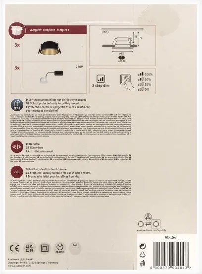 Paulmann 93404 - SET 3xLED/6,5W IP44 Lampada da bagno dimmerabile COLE 230V
