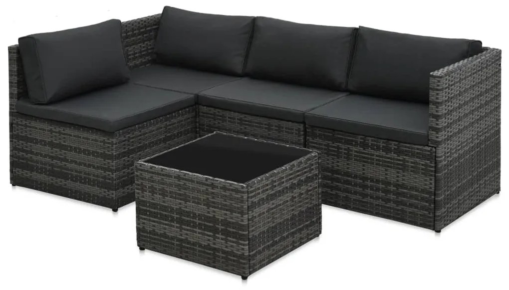 Set divani da giardino 5 pz con cuscini in polyrattan grigio