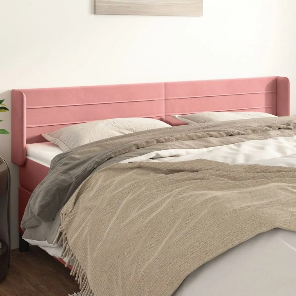 Testiera Ad Orecchio Rosa 183x16x78/88 Cm İn Velluto /