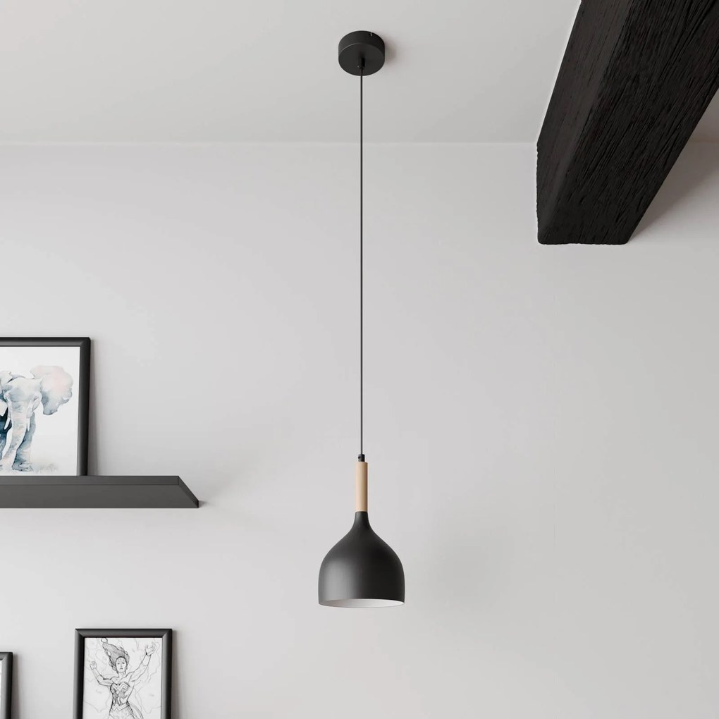 Luminex Lampada a sospensione Noak, nero/legno naturale, Ø 17 cm