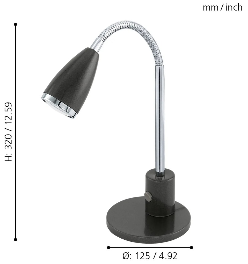 Lampada Da Tavolo Contemporanea Fox Acciaio Antracite 1 Luce Gu10 2,8W