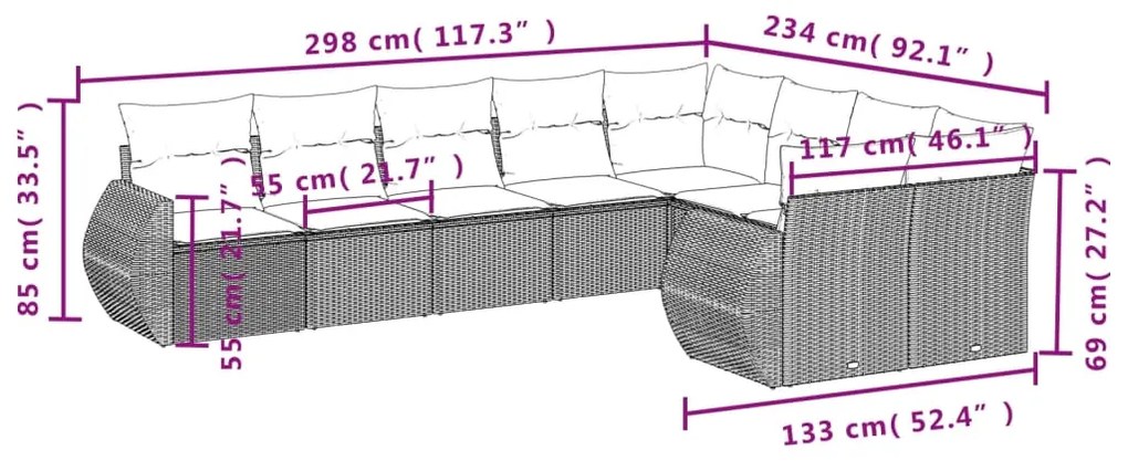 Set Divani da Giardino 9 pz con Cuscini Nero in Polyrattan