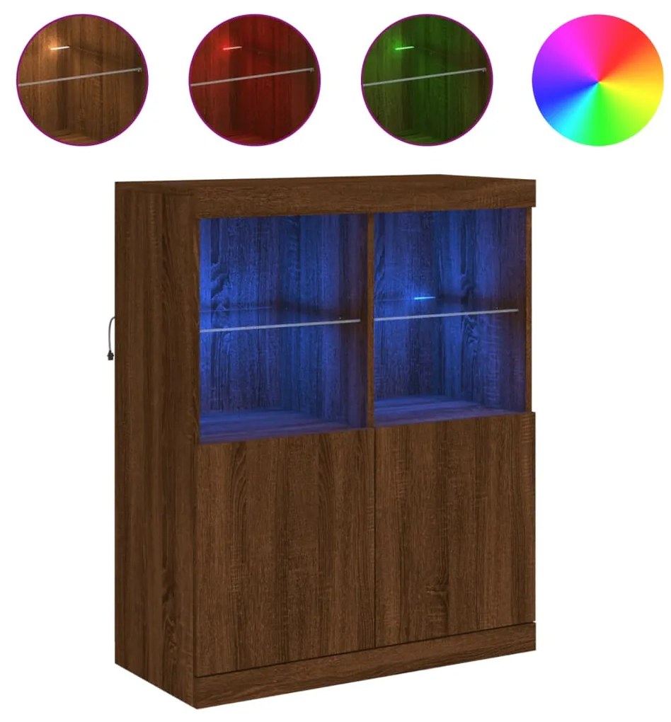 Credenza con luci led rovere marrone 81x37x100 cm