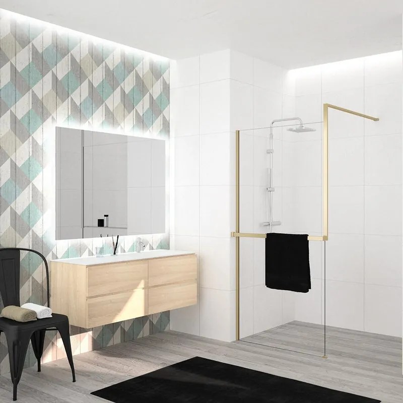 Box doccia walk-in Elidesign, vetro 8 mm, L 120 cm x H 200 cm, profilo dorato